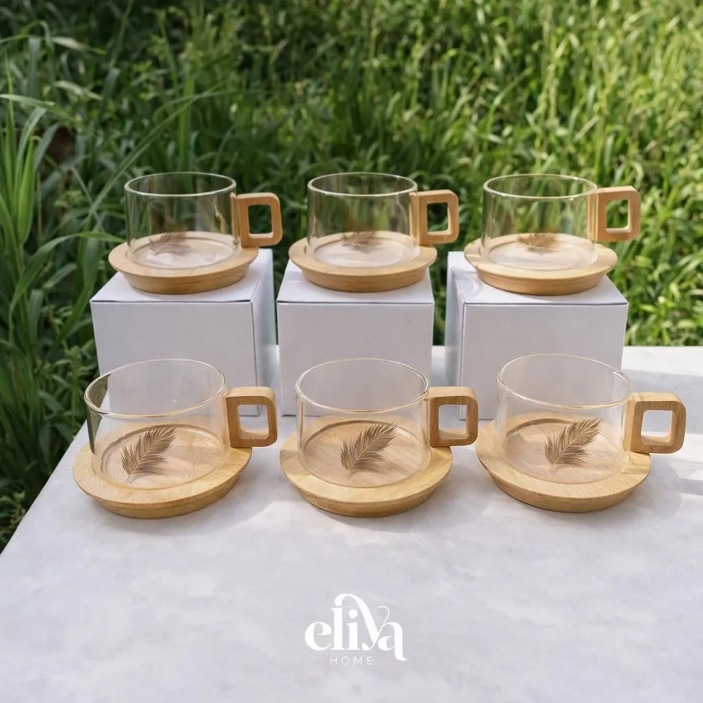 Elegant Large Wooden Tea Cup Set