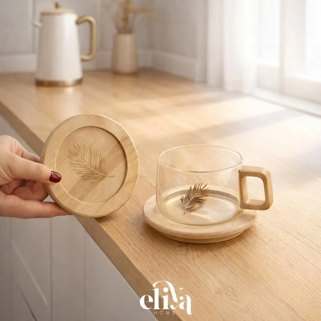 Elegant Large Wooden Tea Cup Set