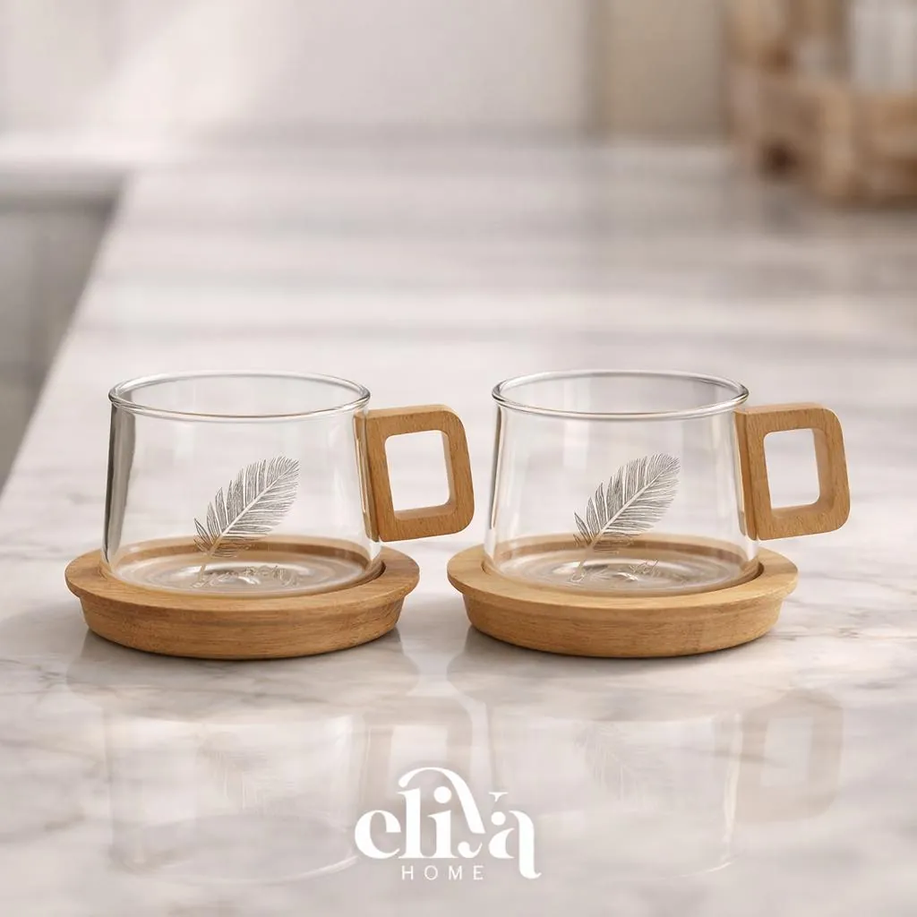 Elegant Large Wooden Tea Cup Set