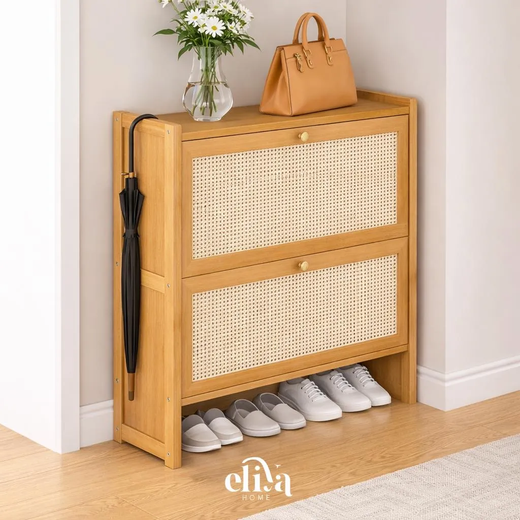 Two-Tier Bamboo Flip Shoe Rack