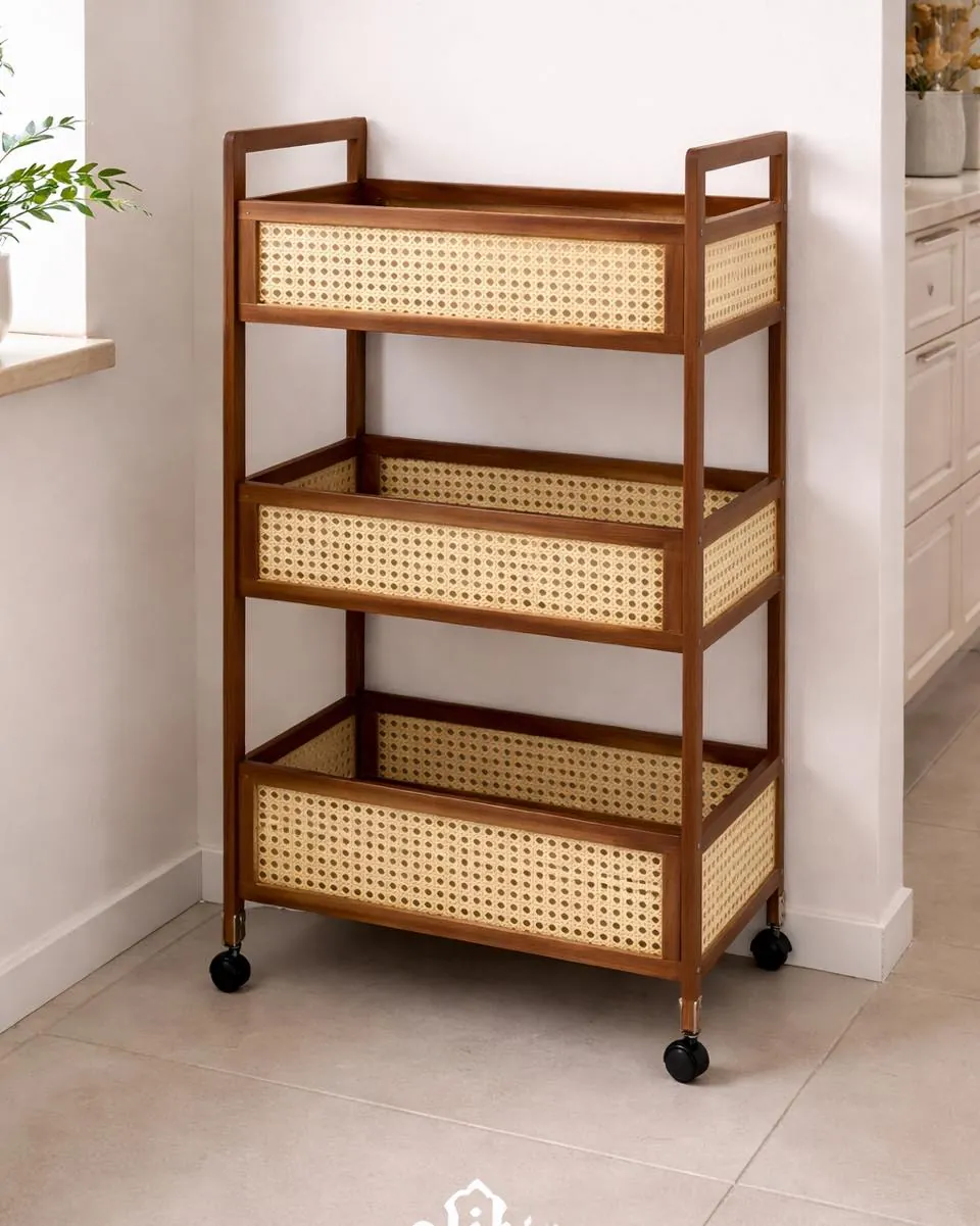 Wooden Tables Set and Serving Trolley