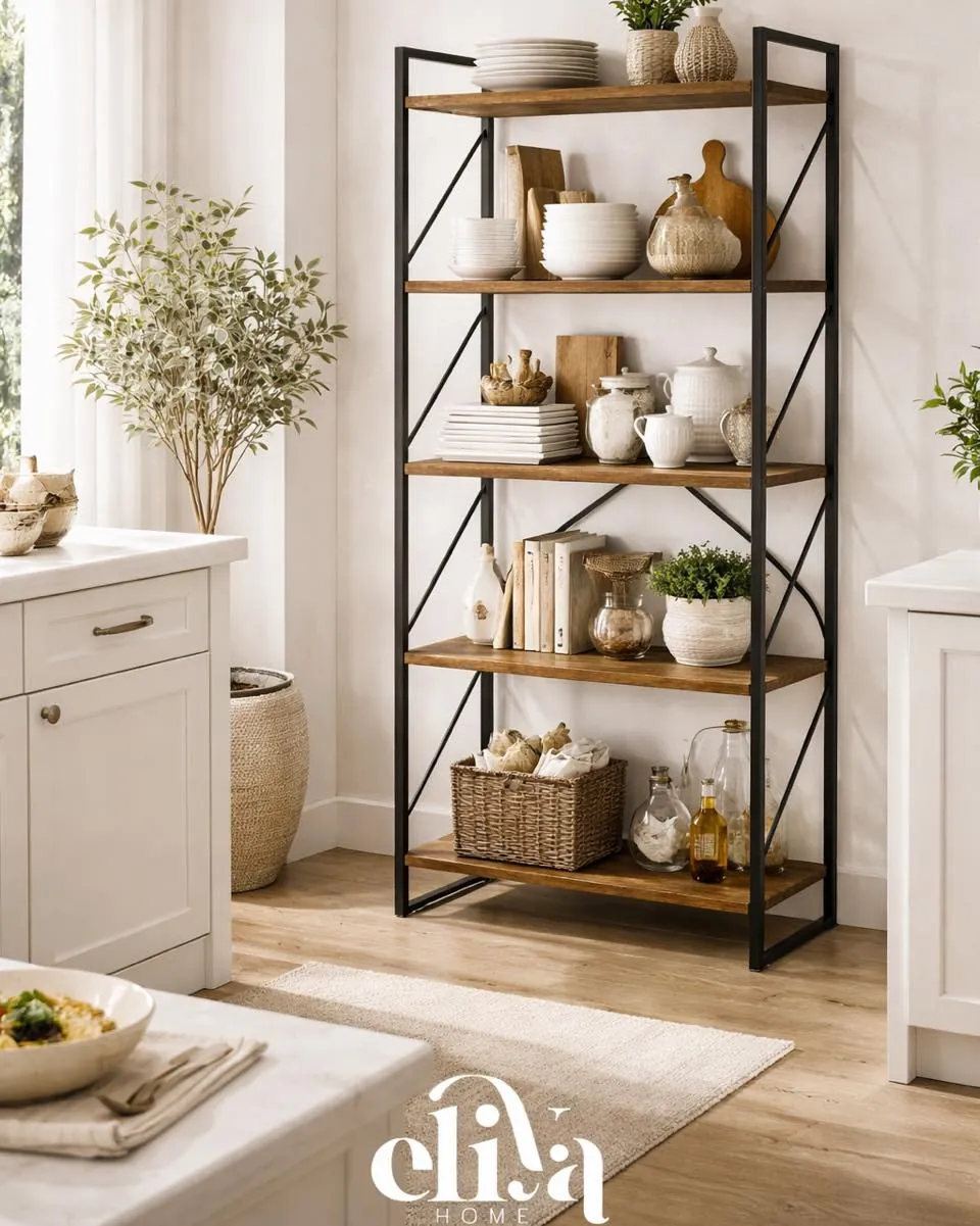 Elegant Wood and Iron 5-Tier Shelves