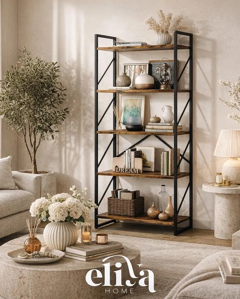 Elegant Wood and Iron 5-Tier Shelves