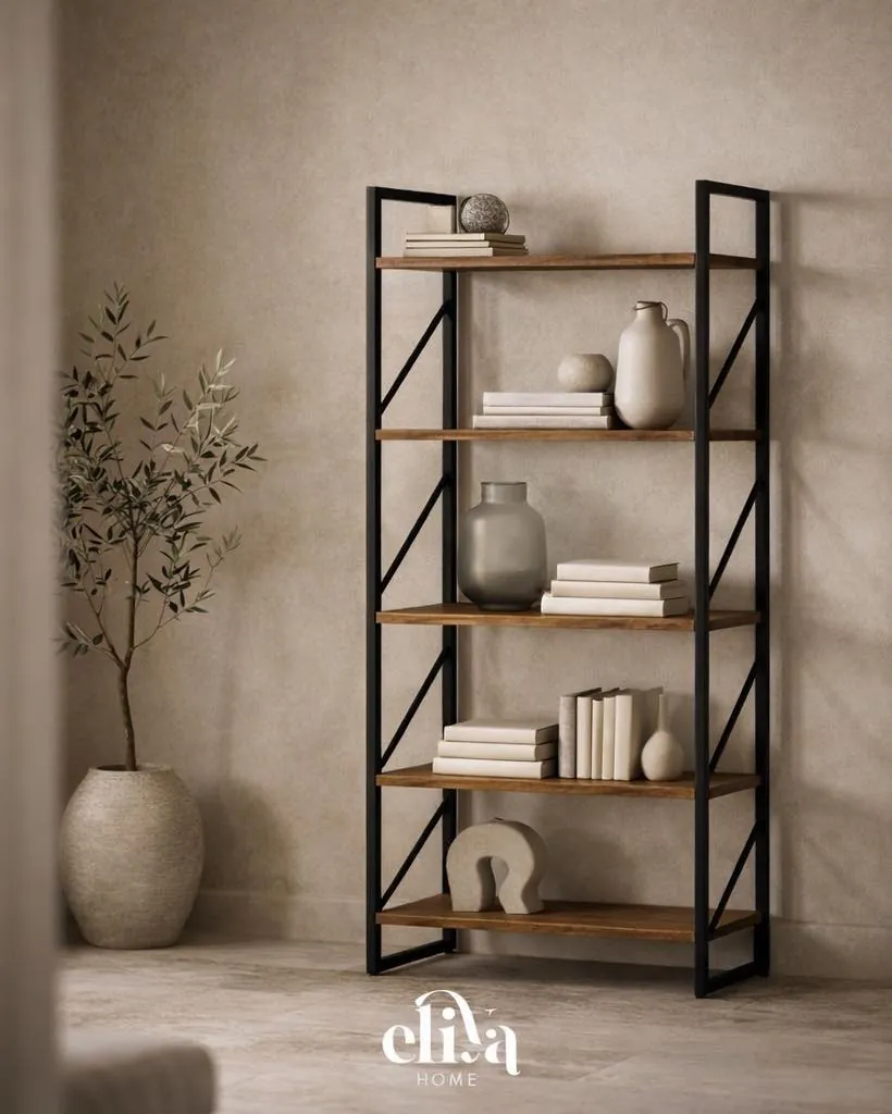 Elegant Wood and Iron 5-Tier Shelves