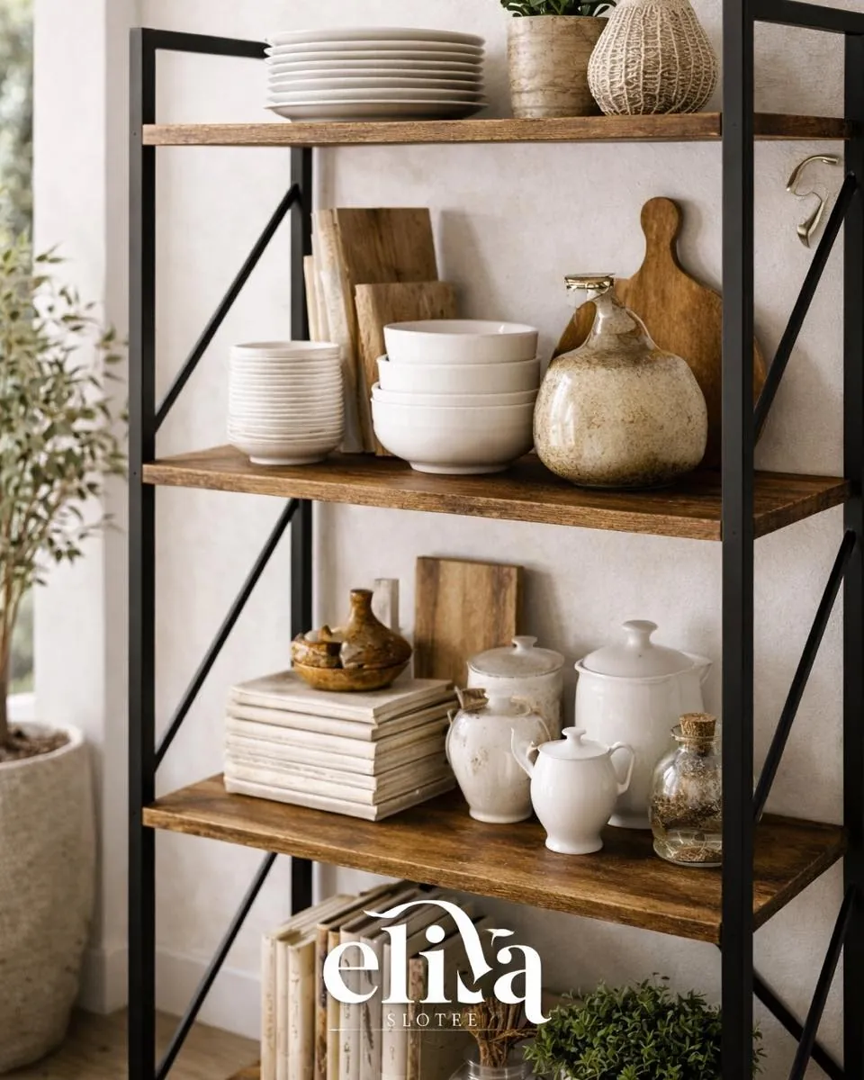 Elegant Wood and Iron 5-Tier Shelves