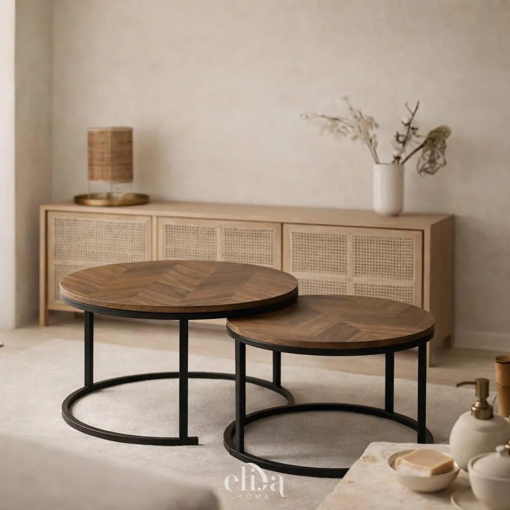 Luxury Natural Wood Nesting Coffee Table Set