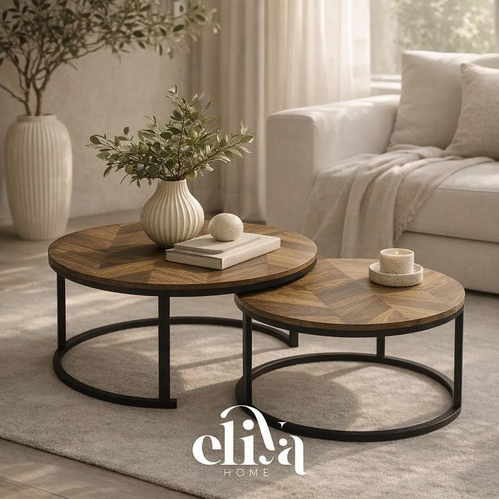 Luxury Natural Wood Nesting Coffee Table Set