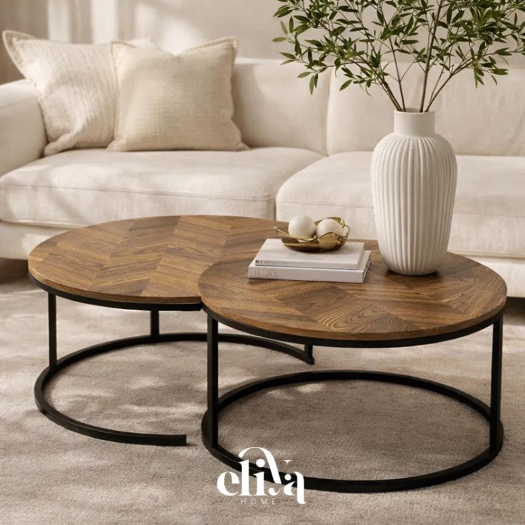 Luxury Natural Wood Nesting Coffee Table Set