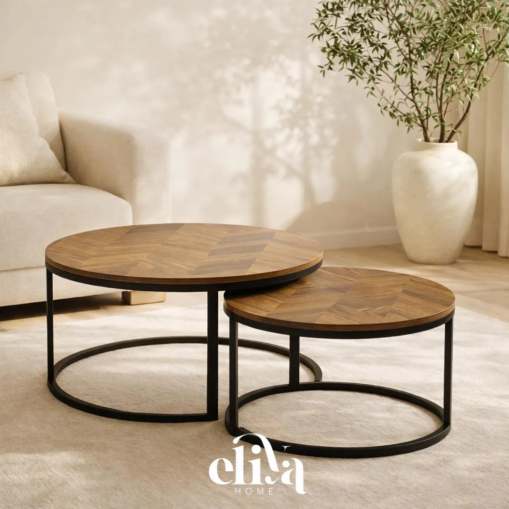 Luxury Natural Wood Nesting Coffee Table Set