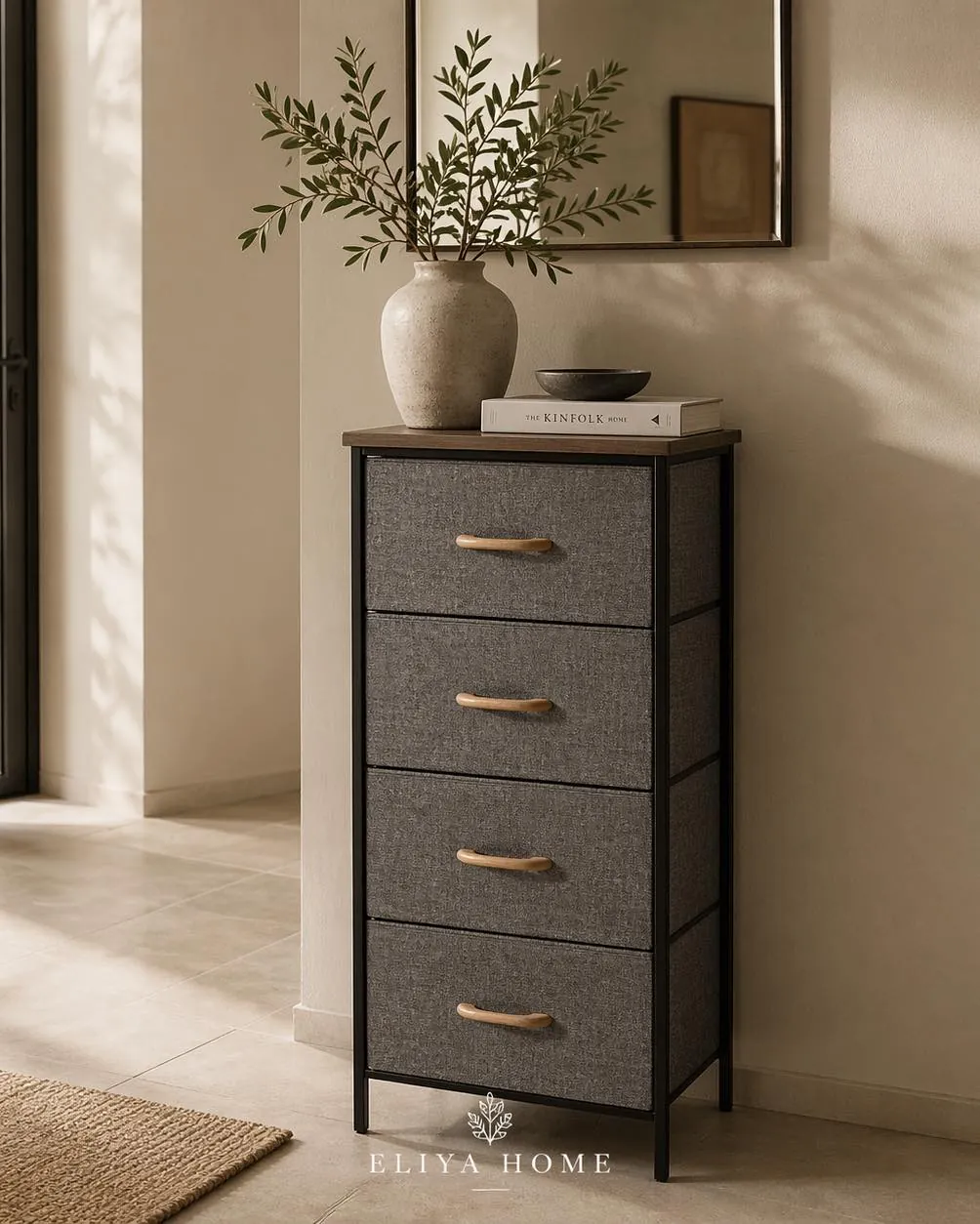 Elegant Wood and Iron Shelving Unit