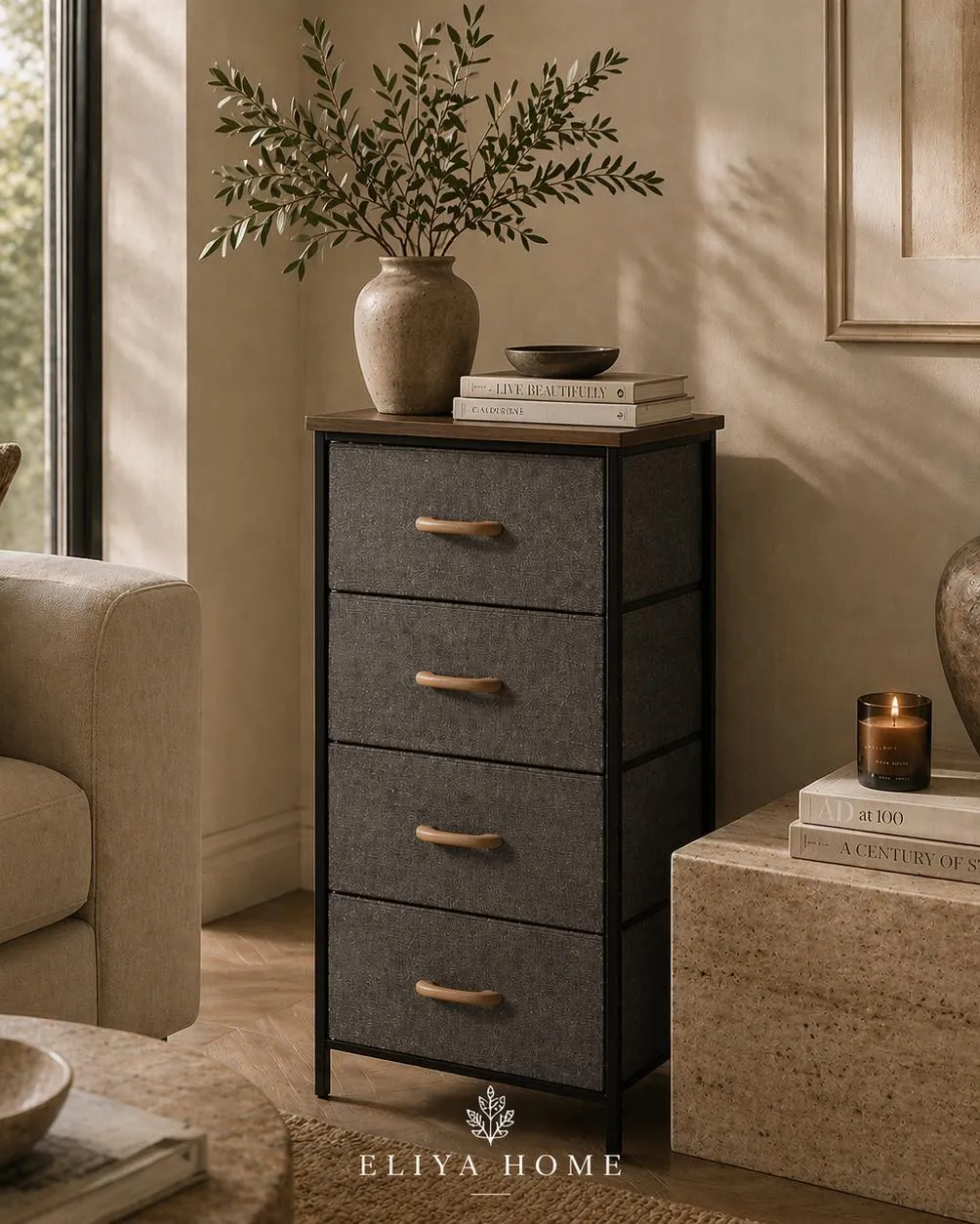 Elegant Wood and Iron Shelving Unit
