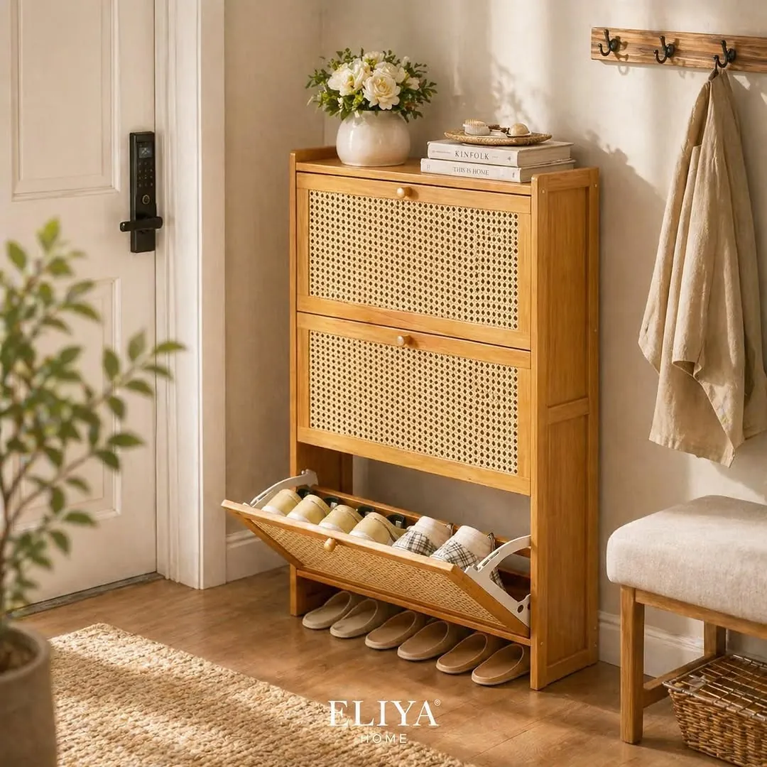 Two-Tier Bamboo Flip Shoe Rack