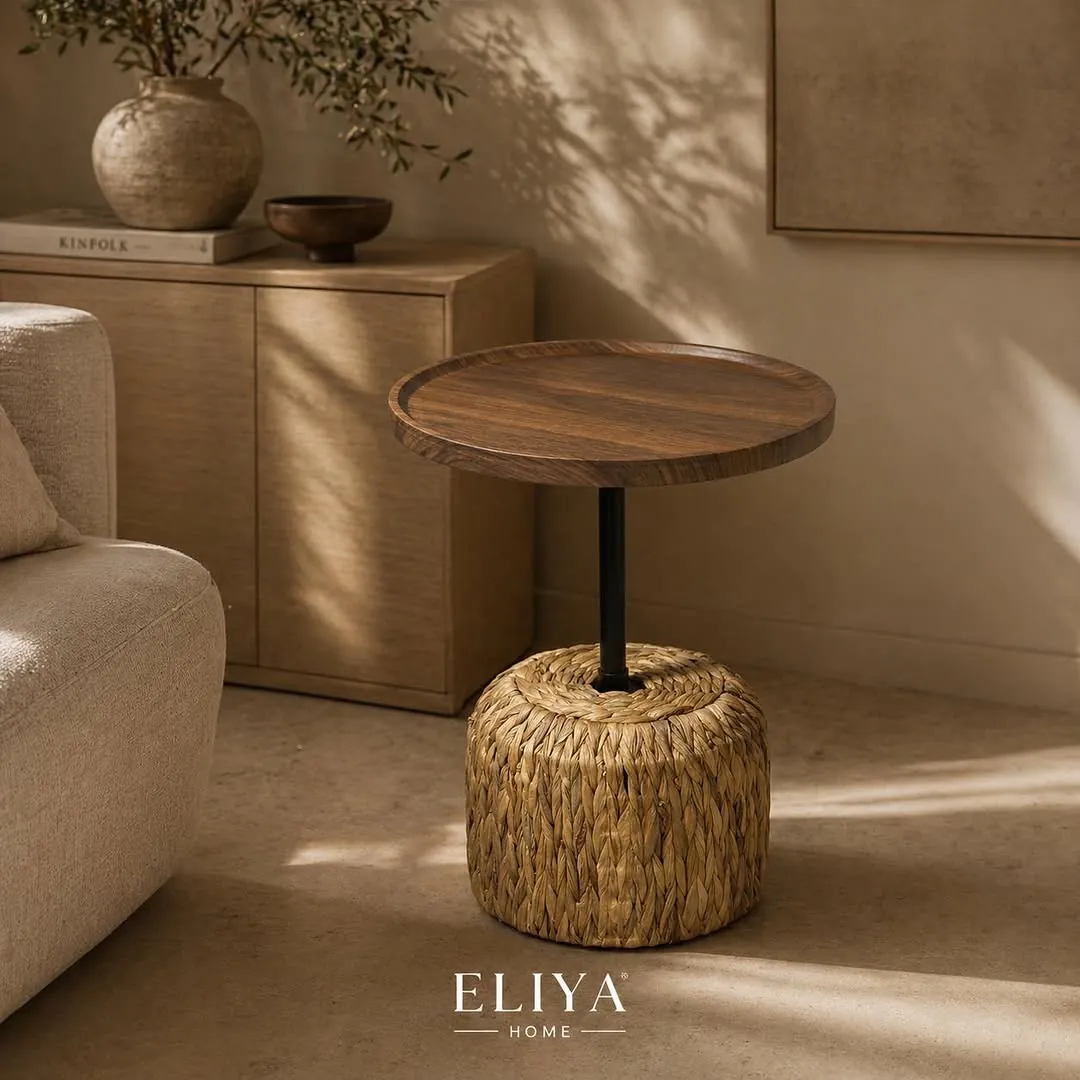 Natural Wood and Wicker Table
