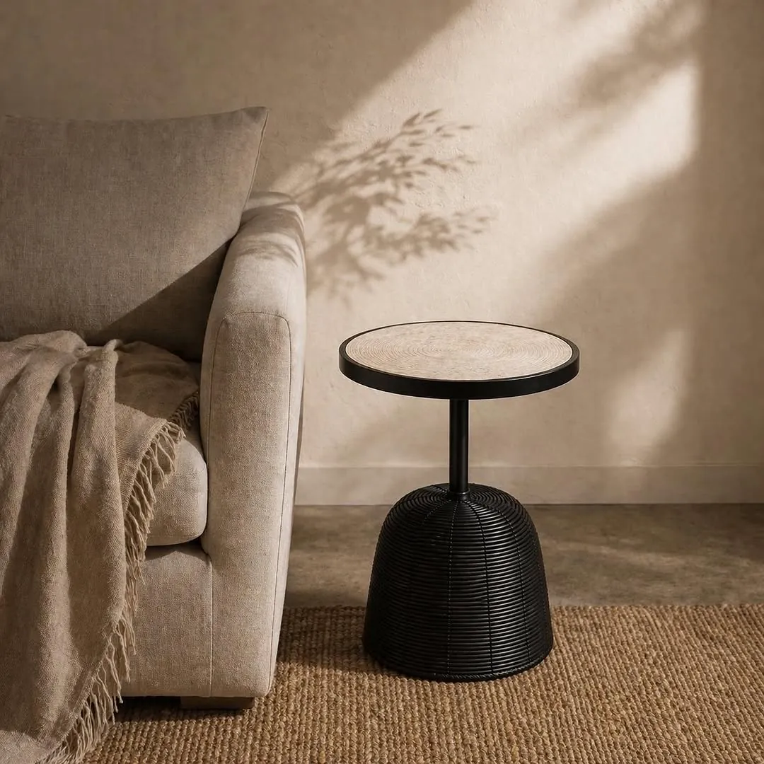 Natural Wood and Wicker Table