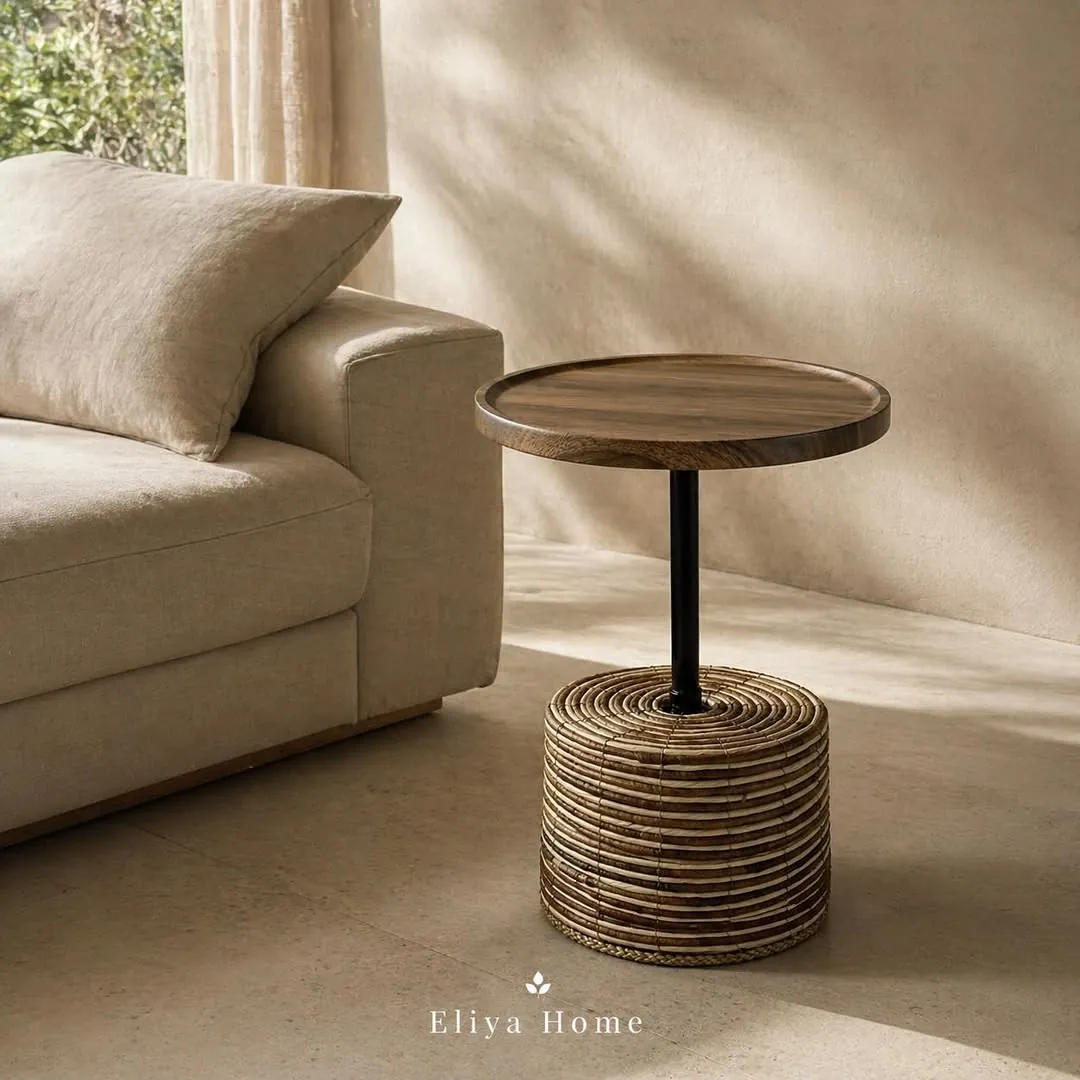 Natural Wood and Wicker Table