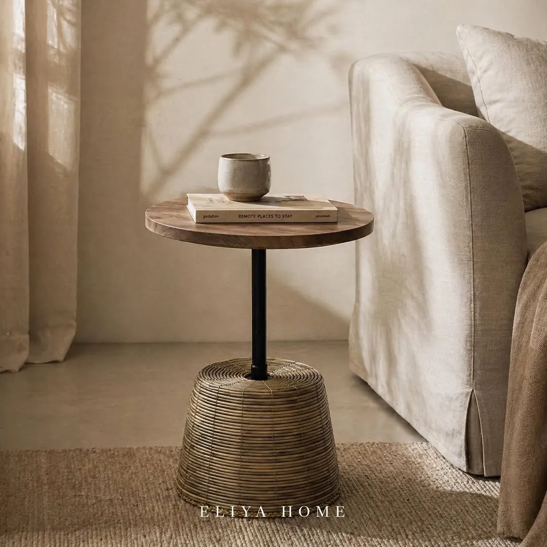 Natural Wood and Wicker Table