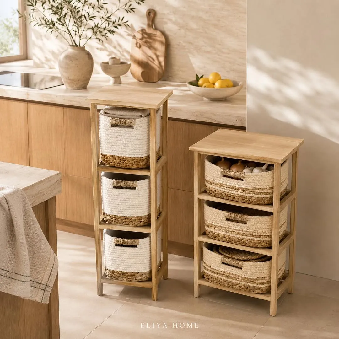 Wooden Vegetable Stand and Basket Set