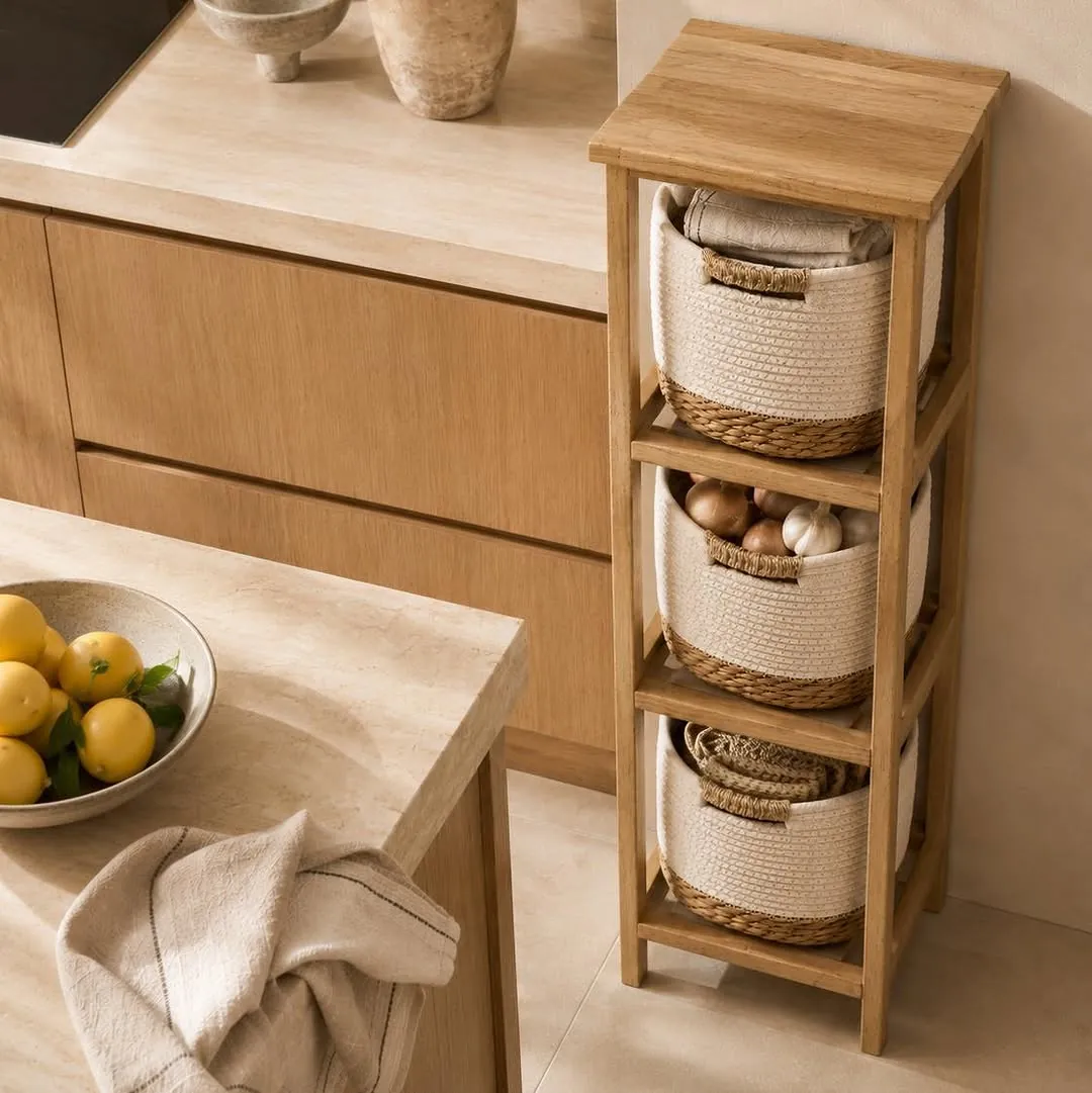 Wooden Vegetable Stand and Basket Set