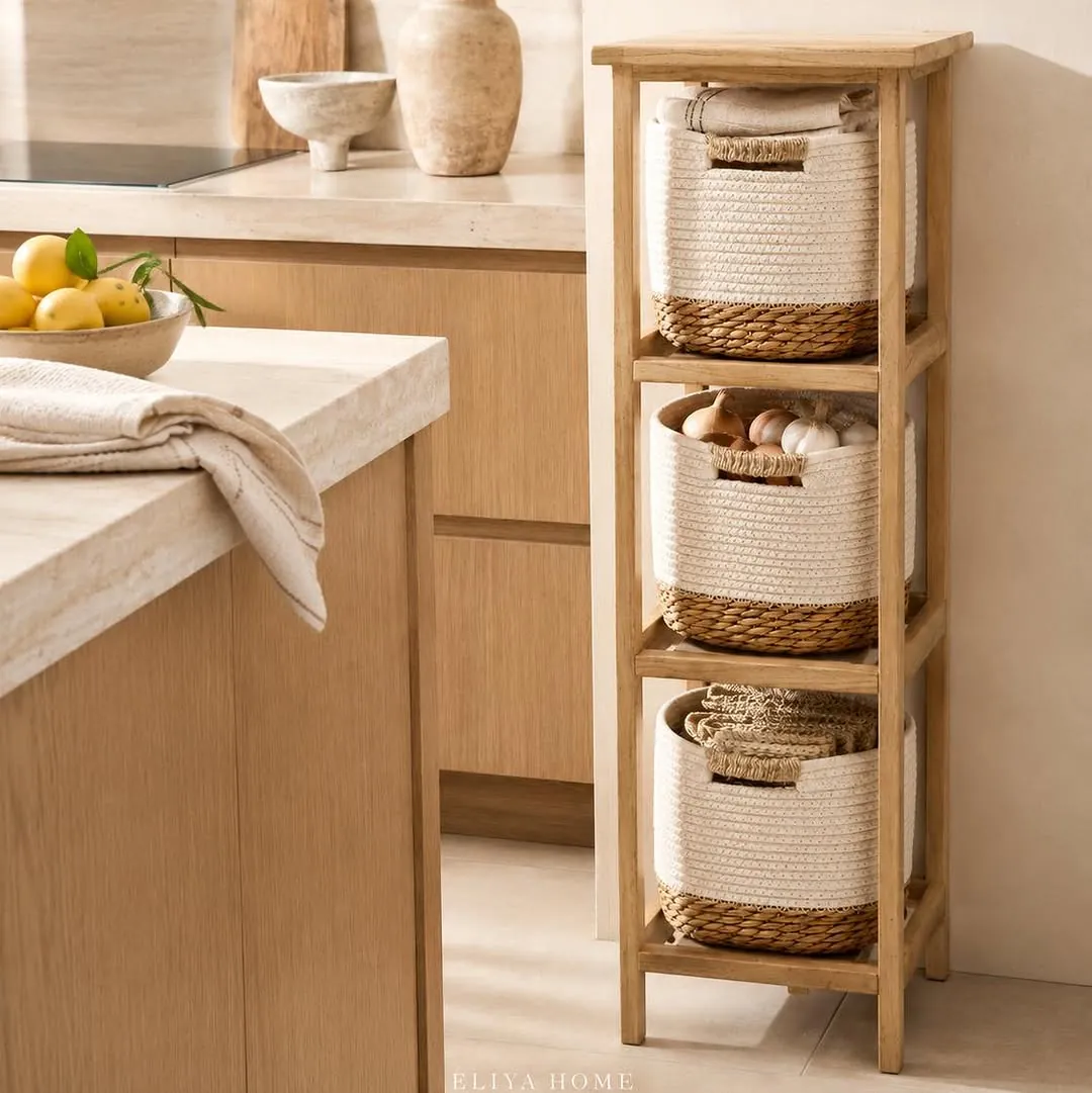 Wooden Vegetable Stand and Basket Set