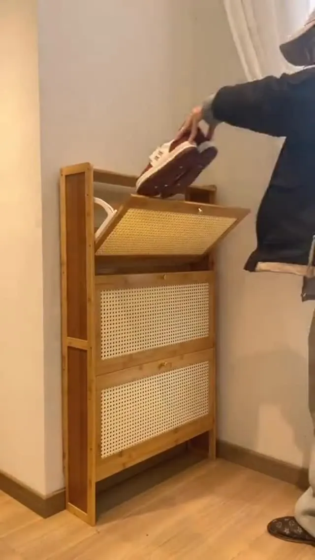 Bamboo Two-Tier Flip Shoe Rack