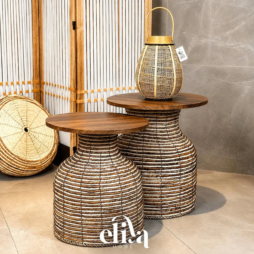 Natural Wood Side Table Set