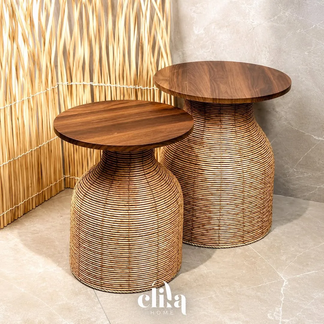 Natural Wood Side Table Set