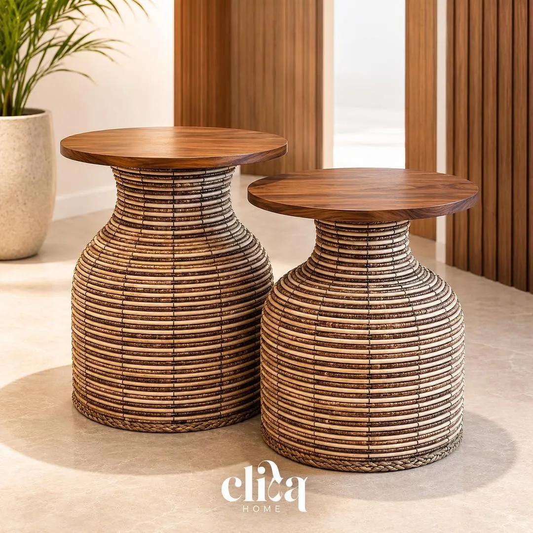 Natural Wood Side Table Set