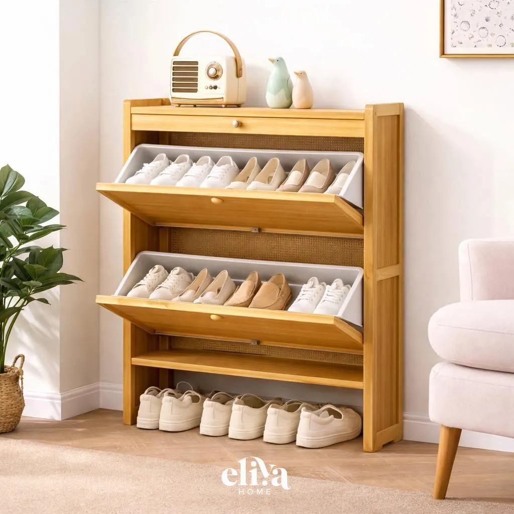 Bamboo Flip Shoe Rack - 2 Tiers