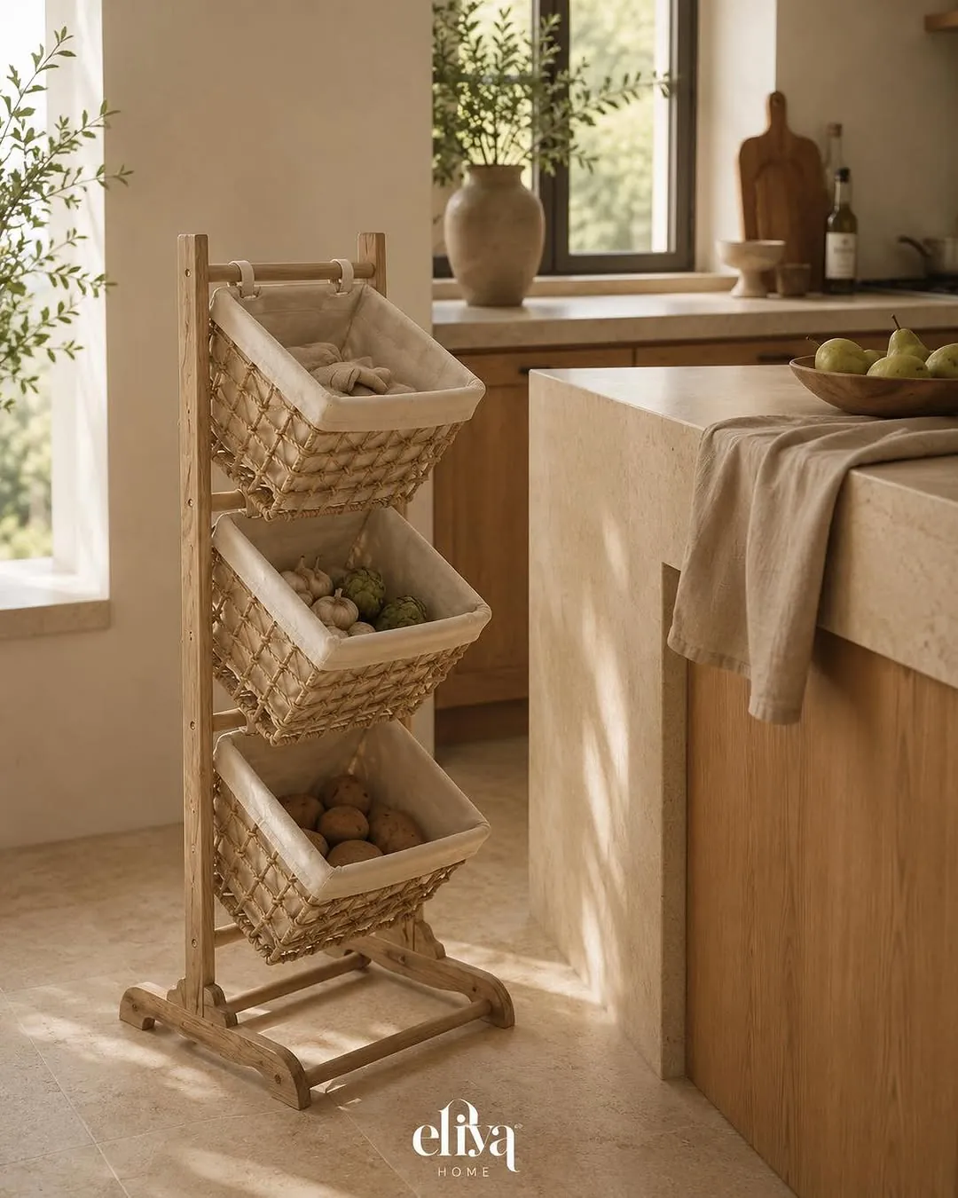3-Tier Wooden Vegetable Basket
