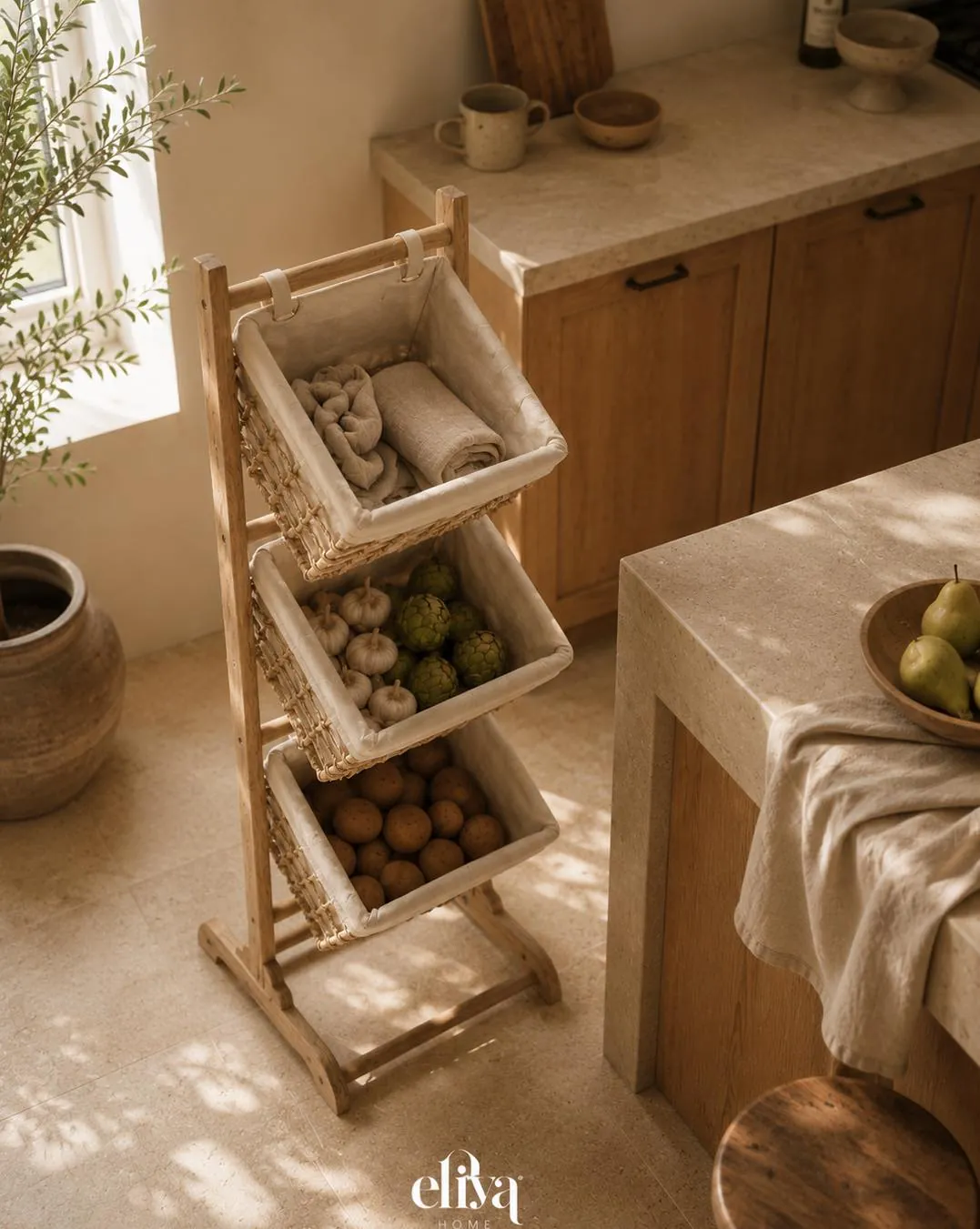 3-Tier Wooden Vegetable Basket