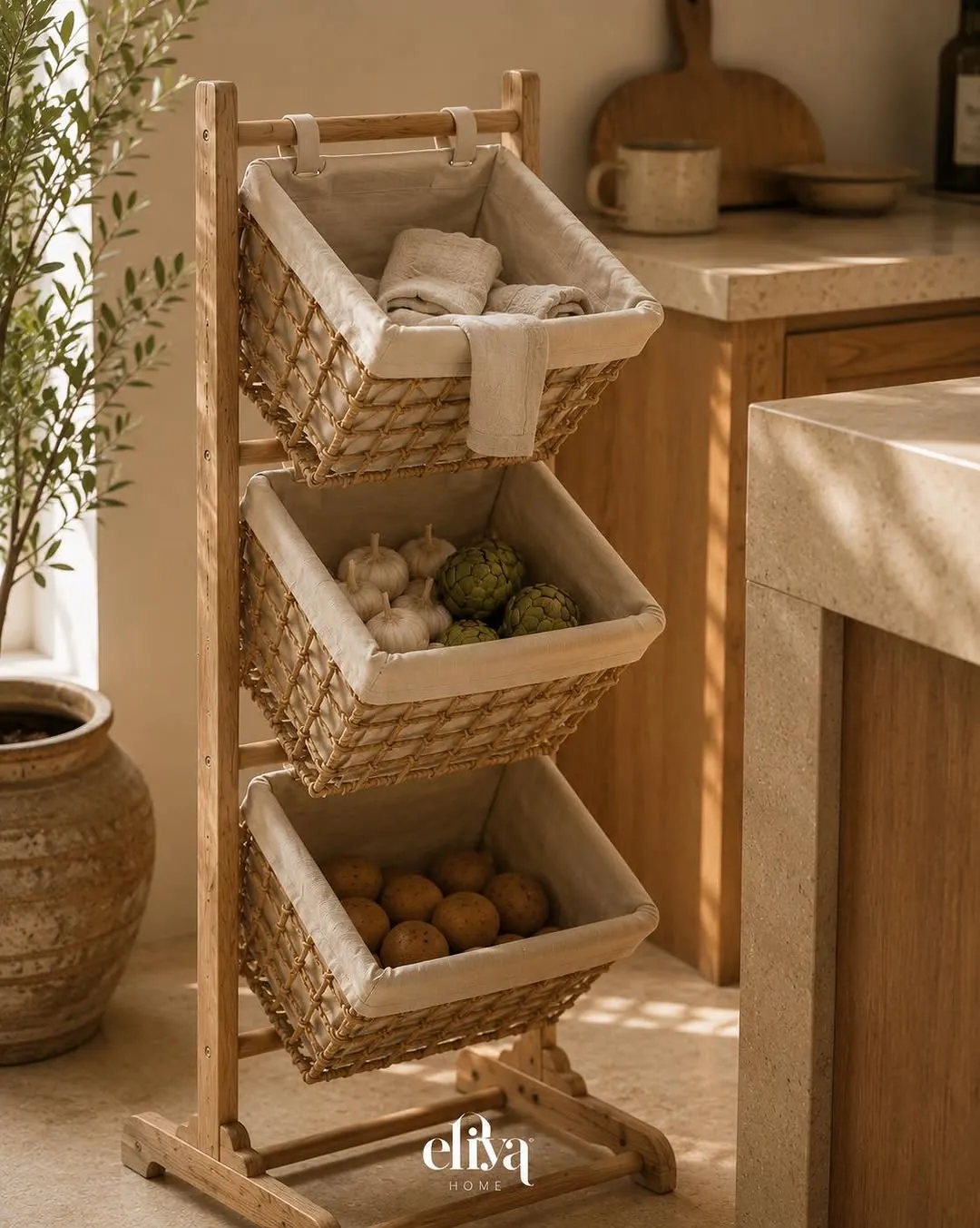 3-Tier Wooden Vegetable Basket