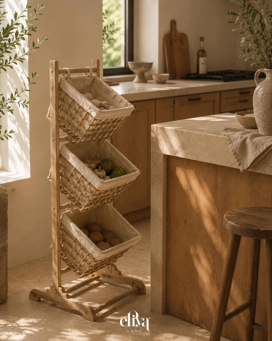 3-Tier Wooden Vegetable Basket