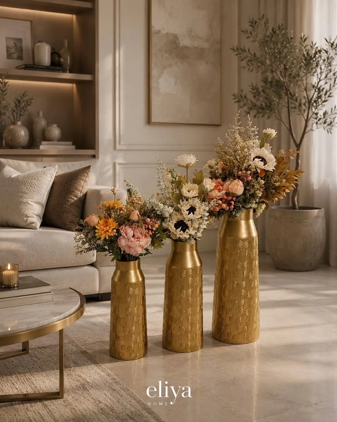 Triple Copper and Chrome Vase Set