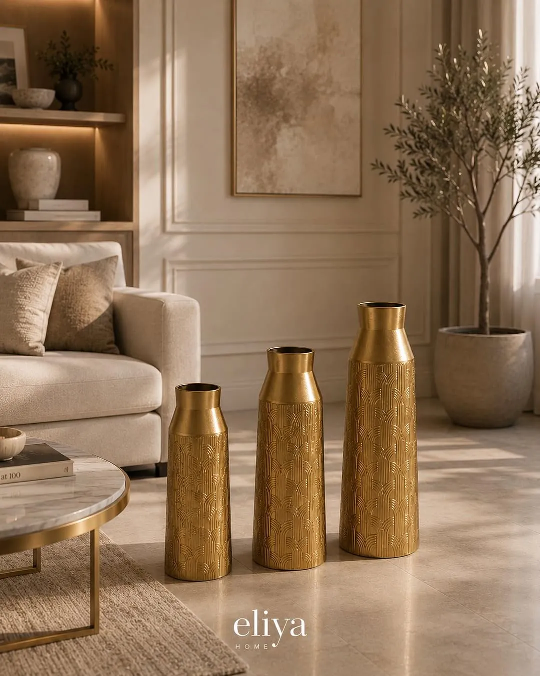 Triple Copper and Chrome Vase Set