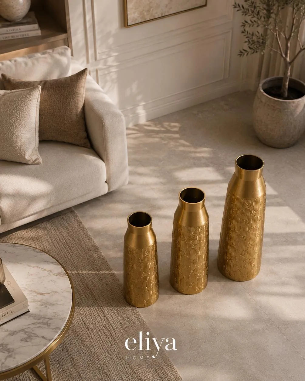 Triple Copper and Chrome Vase Set