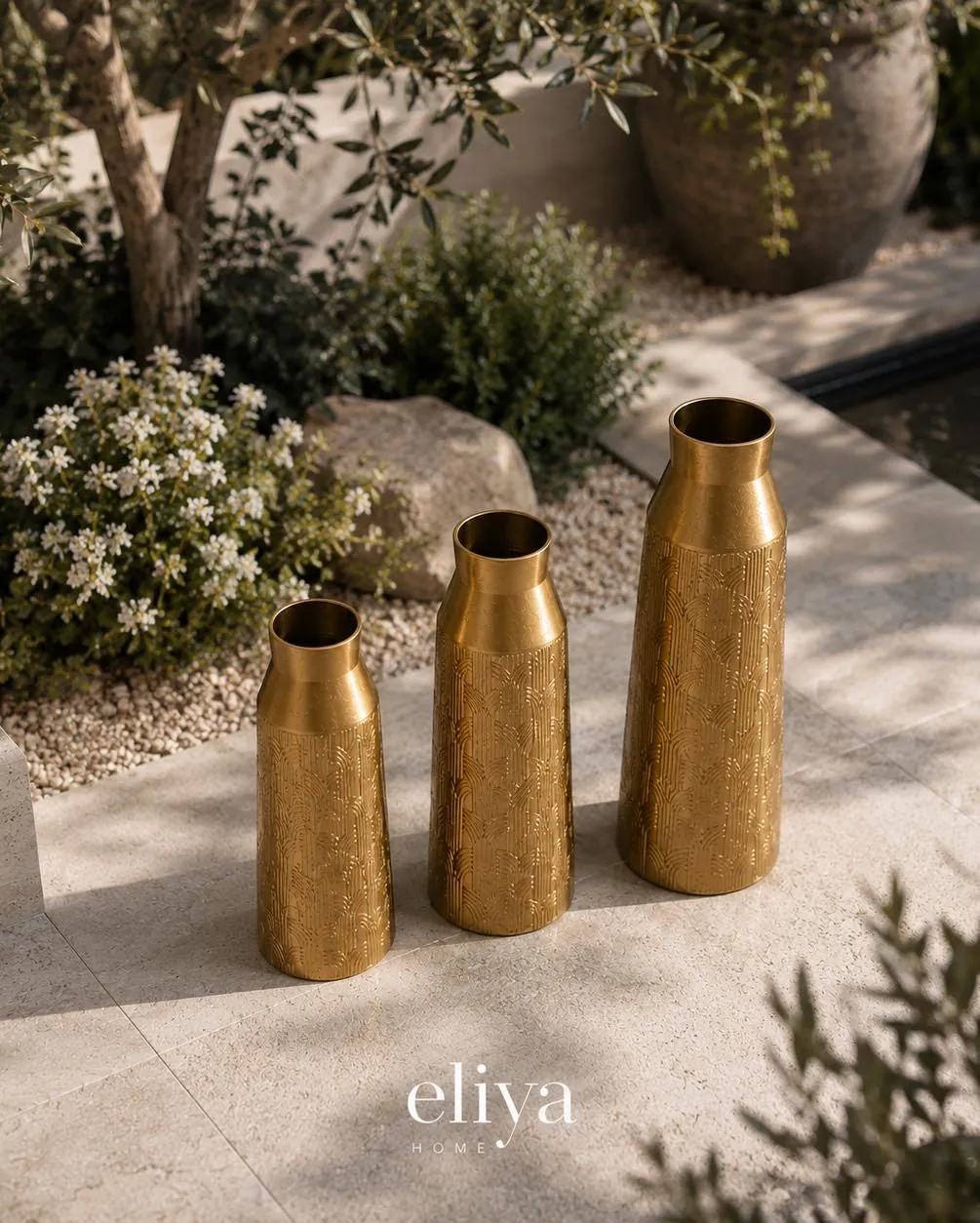Triple Copper and Chrome Vase Set