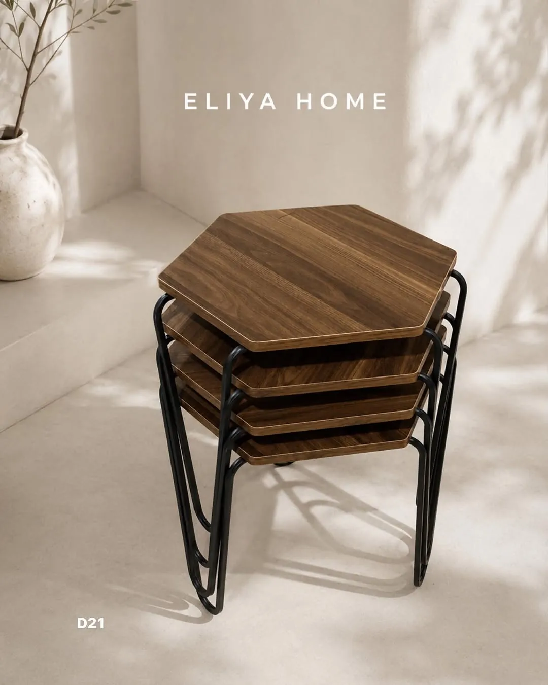 Hexagonal Wooden Table Set (4 Pieces)