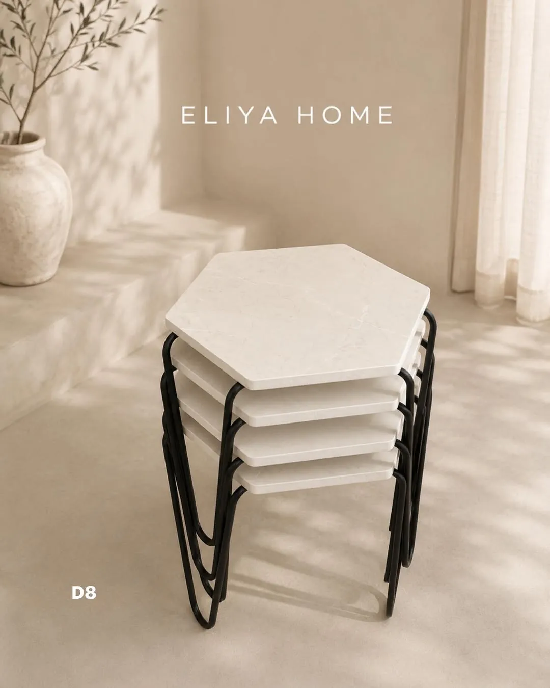 Hexagonal Wooden Table Set (4 Pieces)