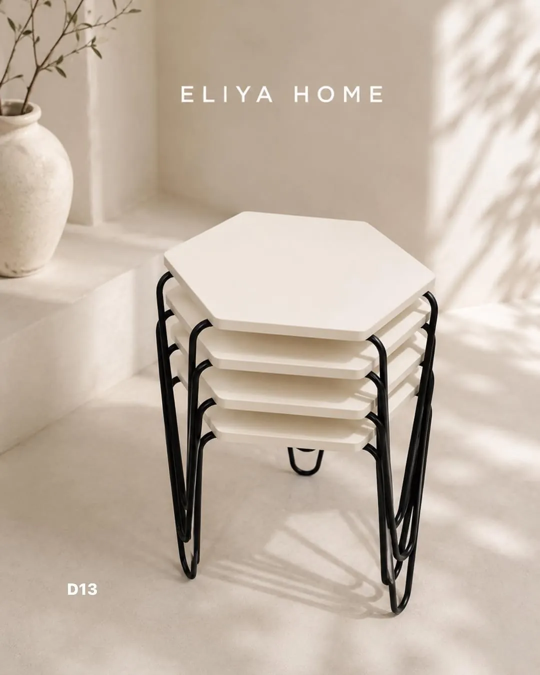 Hexagonal Wooden Table Set (4 Pieces)