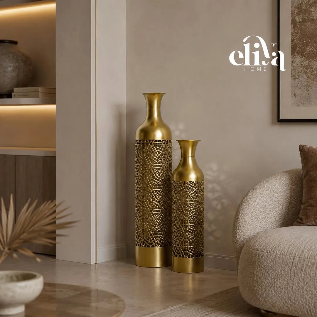 Copper and Chrome Vase Set