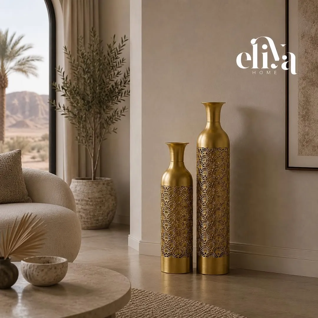 Copper and Chrome Vase Set