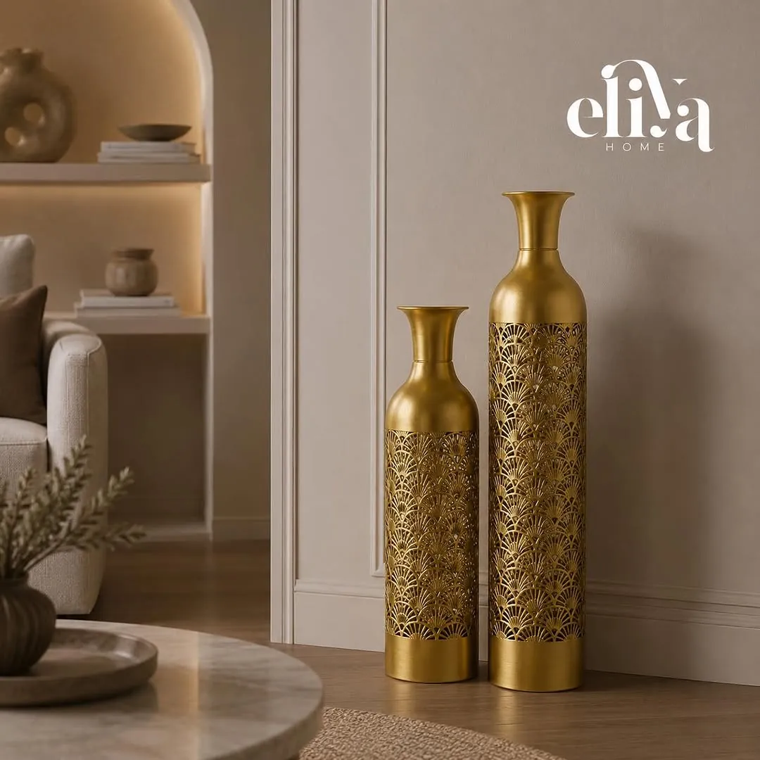Copper and Chrome Vase Set