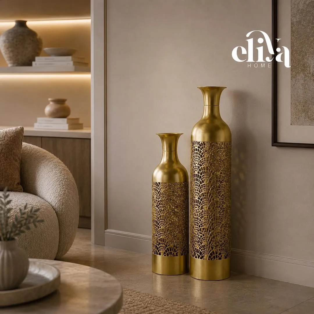 Copper and Chrome Vase Set