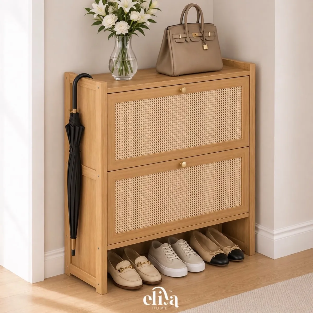 Bamboo Flip Shoe Rack - 2 Tiers