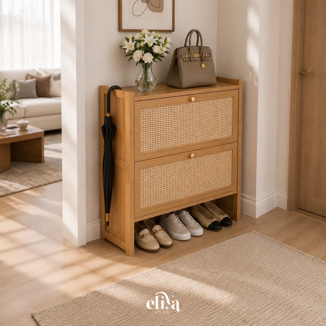 Bamboo Flip Shoe Rack - 2 Tiers