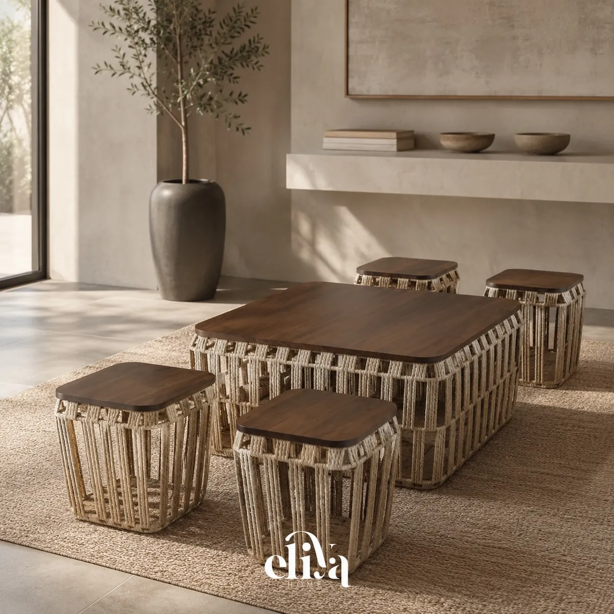 Table and 4 Side Tables Set