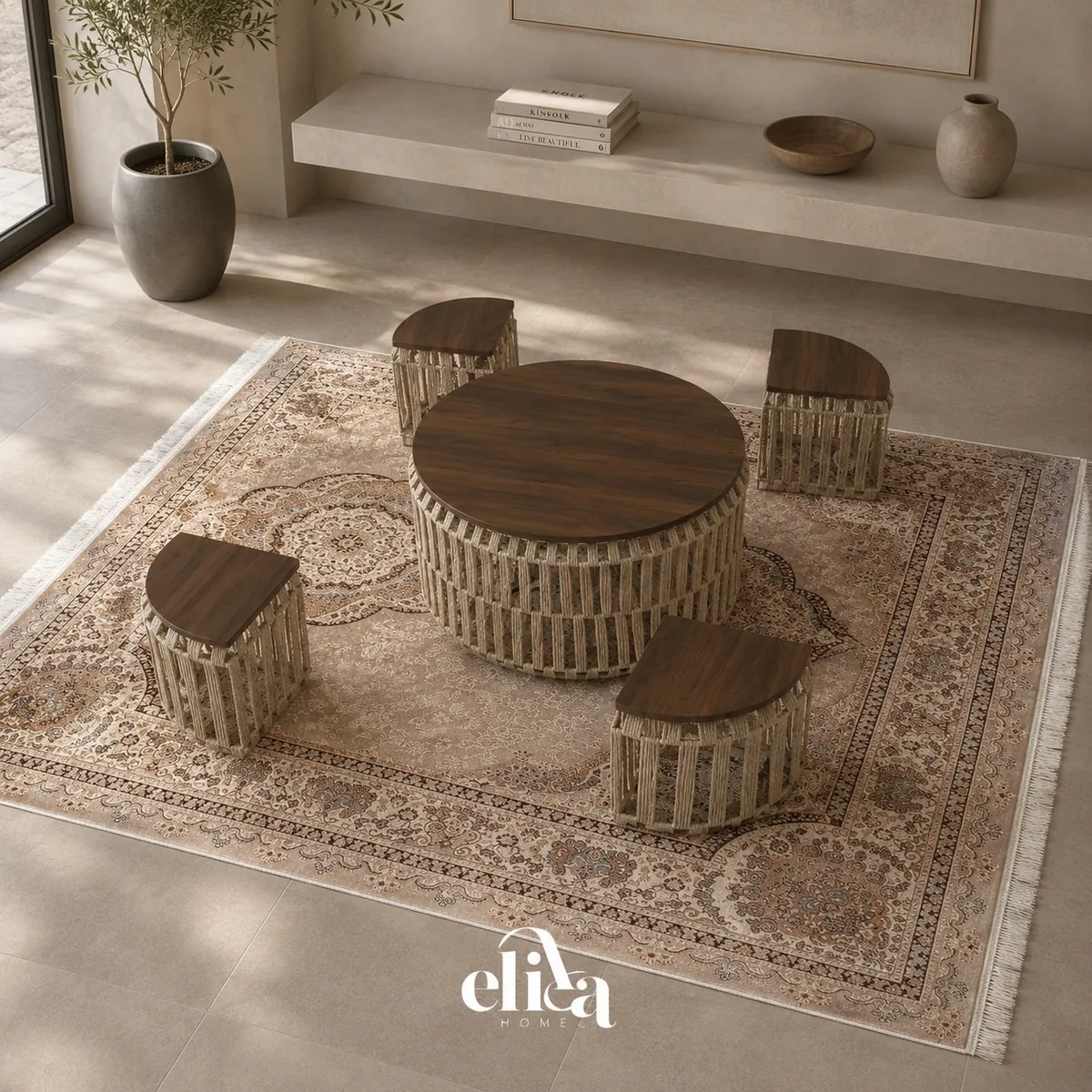 Table and 4 Side Tables Set