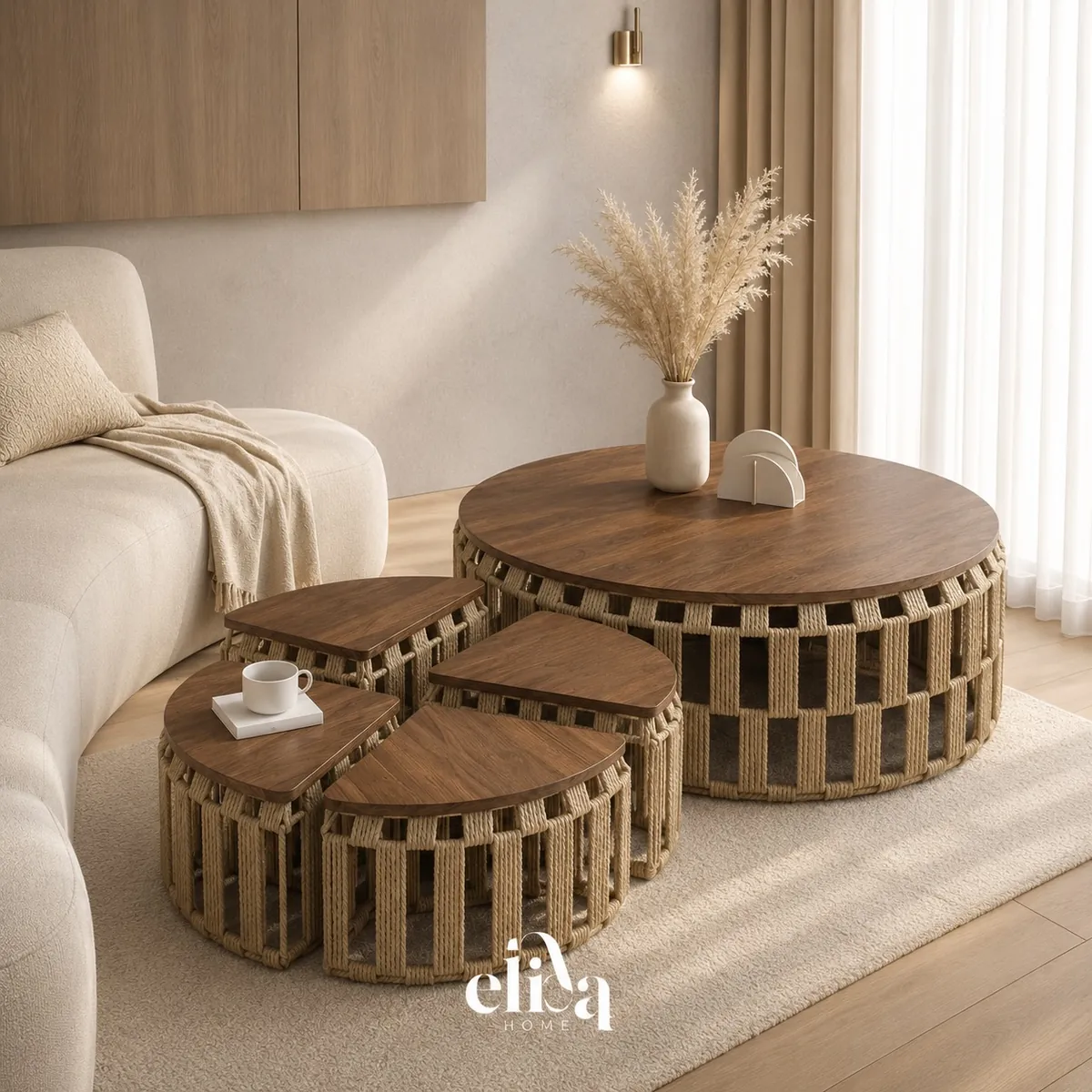 Table and 4 Side Tables Set