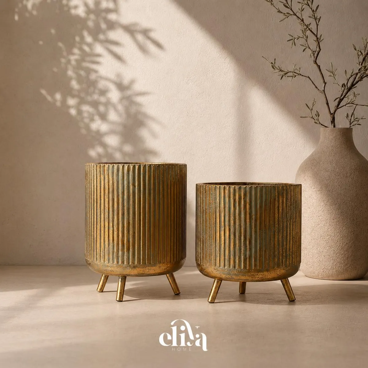 Copper and Chrome Vase Set