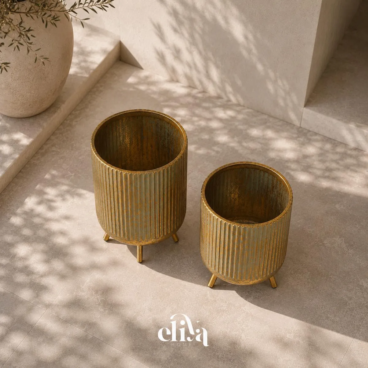 Copper and Chrome Vase Set